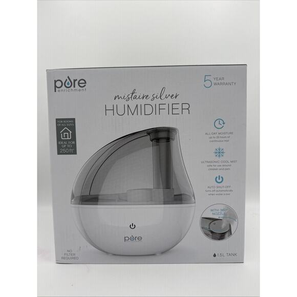 Pure Enrichment Mistaire Silver Cool Mist Humidifier Auto Shut-Off, Night Light - Picture 1 of 7